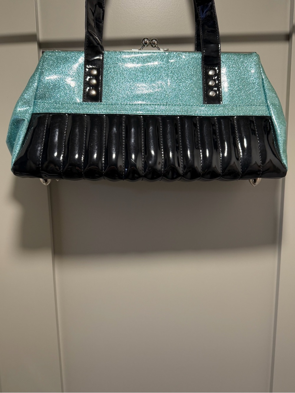 Lux de ville Black and Aqua Patent handbag - Picture 3 of 11
